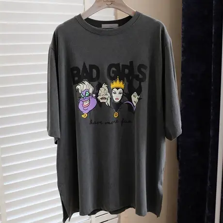 大码美式复古短袖oversizet恤女夏季宽松胖mm港味hiphop上衣体恤商品大图