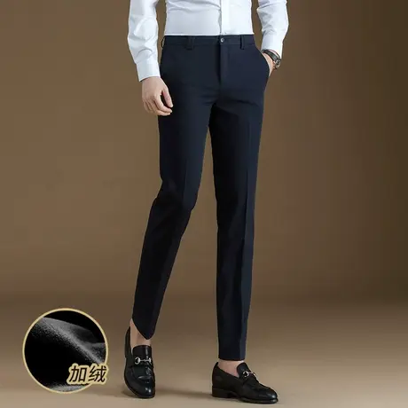 西裤男士加绒保暖商务正装直筒裤子休闲合身长裤黑色秋冬季西装裤图片