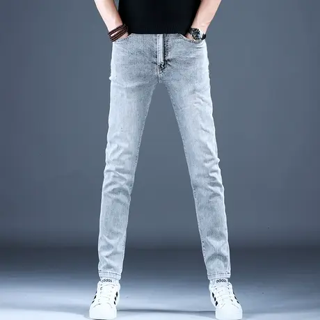 2023秋冬款新款男士牛仔裤男款灰色印花精致修身小脚裤子百搭潮牌商品大图
