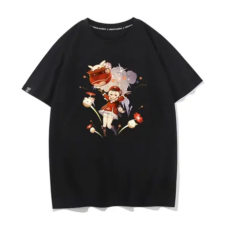 秀洛原神英雄祈愿图案刻晴魈钟离温迪T恤神里绫华夏季短袖情侣装图片