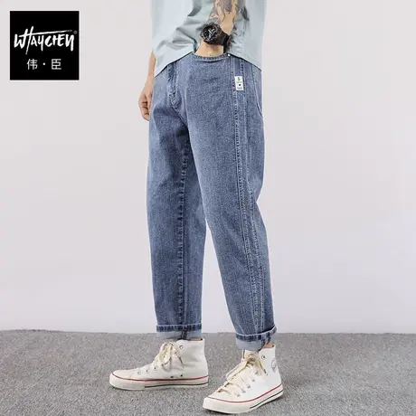 伟臣2023秋冬新品大码男式牛仔裤胖子加肥加大水洗雪花直筒休闲裤商品大图