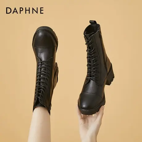 达芙妮马丁靴女春秋单靴2021年新款英伦风冬季加绒小个子高跟短靴商品大图