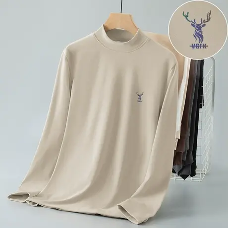 德绒长袖t恤男潮牌潮流半高领内搭打底衫秋冬保暖双面绒中领秋衣商品大图