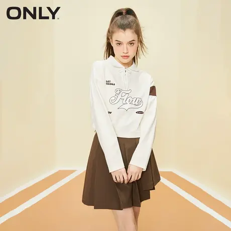 【上新】ONLY奥莱2023夏季新款百搭学院风POLO领长袖短款卫衣女商品大图