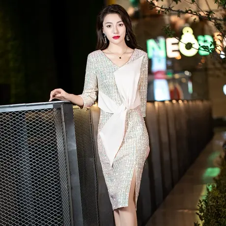 晚礼服女2023新款中长款时尚气质名媛年会小众轻奢高端宴会连衣裙图片