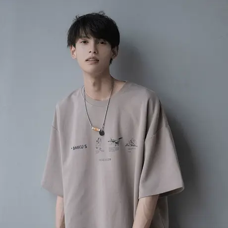 夏季薄款短袖t恤男ins宽松潮牌纯棉圆领休闲汗衫上衣潮流简约体恤商品大图