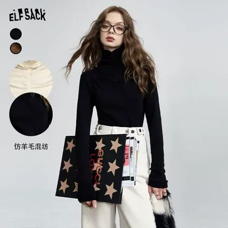 【百亿补贴官方直播】妖精的口袋黑色高领针织衫女图片