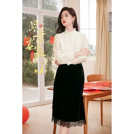 【新年搭配】【新年战袍】香影丝绒半身裙女黑色法式赫本风梨形图片