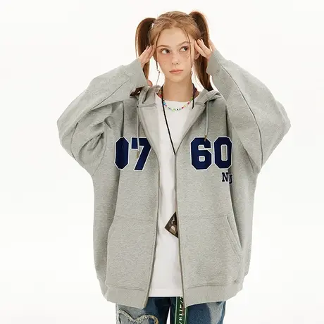 Nuthink美式高街潮流开衫卫衣男潮oversize春季大码加肥加大外套商品大图