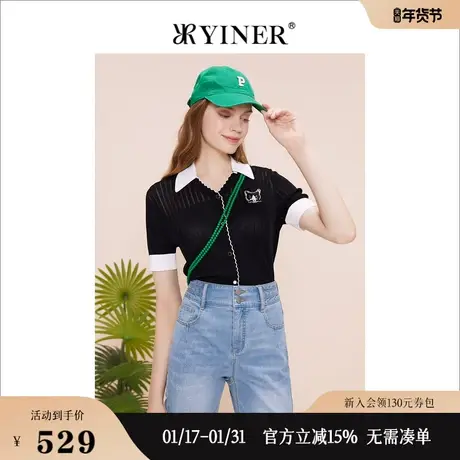 【赫本猫联名】YINER音儿专选女装夏季短袖针织衫图片