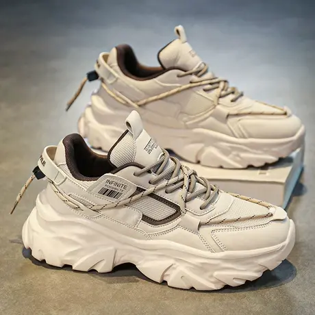 莆田男鞋春秋季青少年网面透气百搭休闲运动厚底增高小白老爹潮鞋商品大图