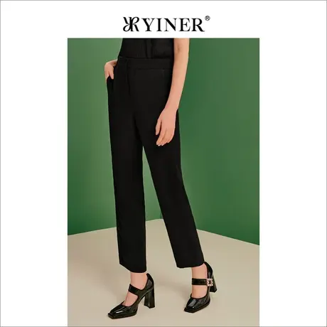 YINER音儿女装夏季法式优雅时尚通勤休闲裤黑色垂感长裤商品大图