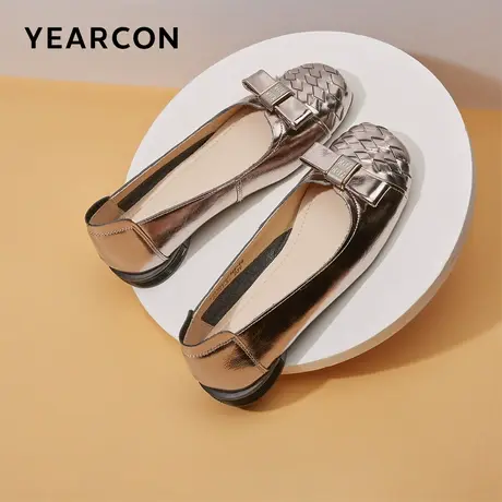 意尔康女鞋春秋季漆皮一脚蹬懒人单鞋浅口粗跟时尚气质休闲图片