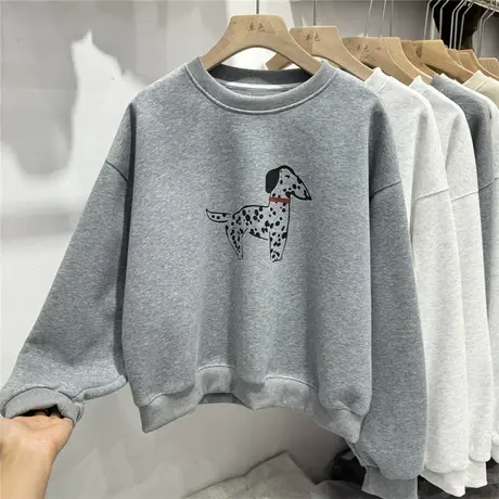 创意小狗印花休闲卫衣女2024年春装新款学院风宽松圆领套头衫上衣图片