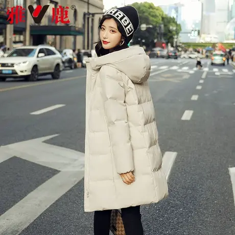雅鹿官方旗舰店中长款羽绒服女冬季加厚时尚修身显瘦米色保暖外套商品大图