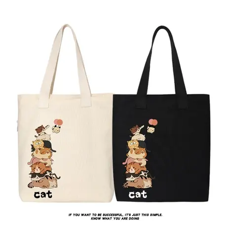 秀洛叠罗汉猫猫咪帆布包书包大学生上课背包单肩包手提包带购物袋商品大图