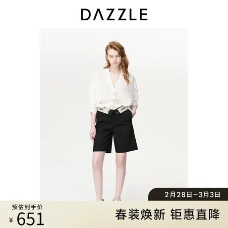 DAZZLE地素奥莱西装短裤春夏装新款黑色通勤翻腰头设计休闲裤女图片