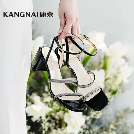 康奈女鞋时尚都市女士凉鞋水钻粗跟夏季新款裙子学生女鞋商品大图