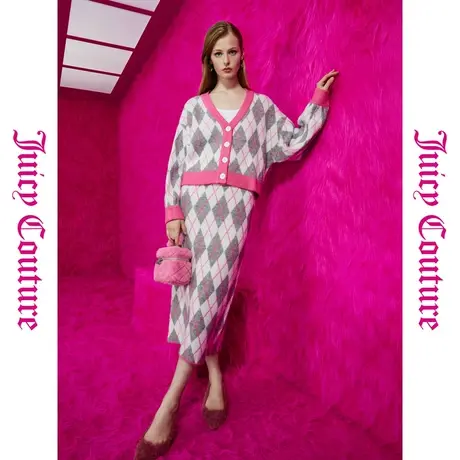 Juicy Couture橘滋秋女女装年新款暖绒绒扣大提花毛织女外套图片