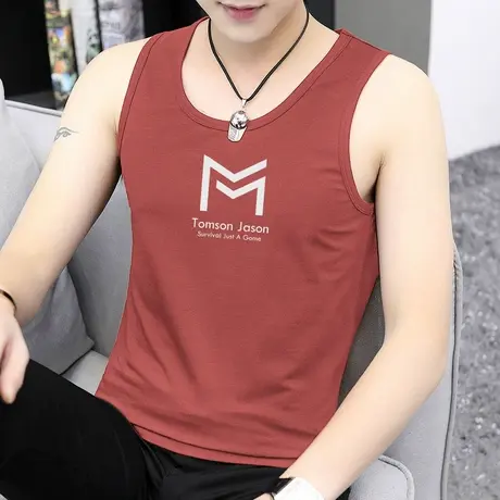 莫代尔棉背心男潮夏季跨栏运动健身坎肩速干凉感冰丝印花无袖t恤图片