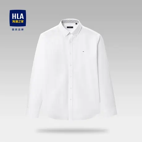 HLA/海澜之家简约纯色长袖衬衫刺绣尖领商务衬衣男图片