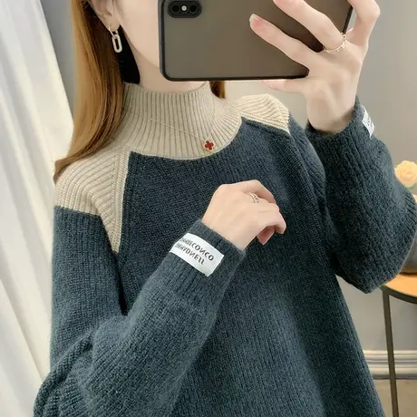 半高领毛衣女2023年新款爆款秋冬外穿洋气针织衫上衣内搭打底衫女图片
