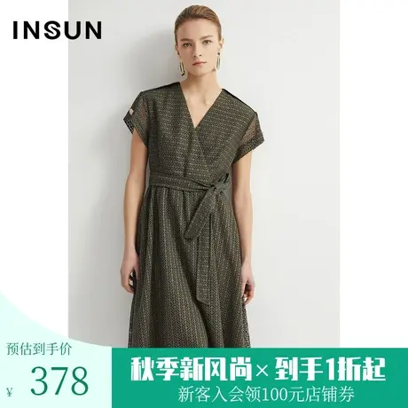 恩裳夏潮流军绿色蕾丝X型时尚休闲气质款连衣裙图片