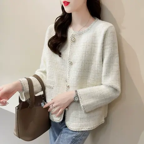 秋装新款2022水貂绒小香风外套针织开衫宽松外搭时尚爆款减龄上衣商品大图