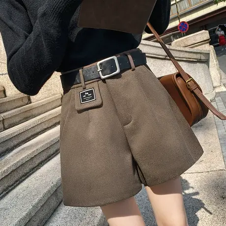 加厚西装毛呢短裤阔腿裤子女秋冬2022年新款高腰显瘦百搭外穿靴裤图片