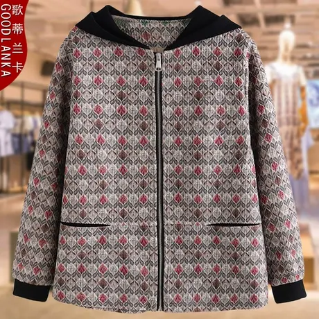 40-50岁中年妈妈秋冬装外套大码宽松显瘦时尚连帽呢子休闲夹克女商品大图