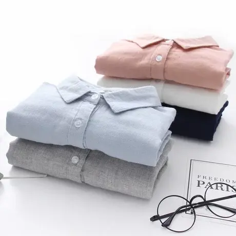 2021春装新款日系文艺清新双层纱纯棉衬衫女长袖学生百搭打底衬衣商品大图