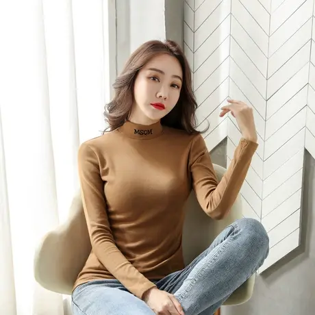 半高领打底衫女春秋冬装2023年新款纯棉黑色长袖t恤秋季内搭上衣图片