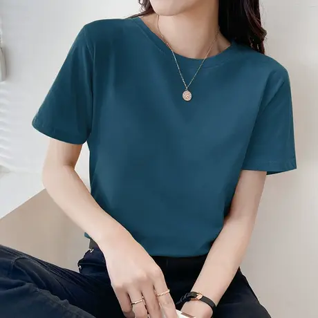 纯棉t恤女装短袖宽松纯色上衣体恤打底衫2022年新款夏装洋气半袖商品大图