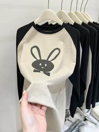 欧货长袖t恤女打底衫时髦时尚洋气2023春装中长款上衣兔子衣服潮商品大图