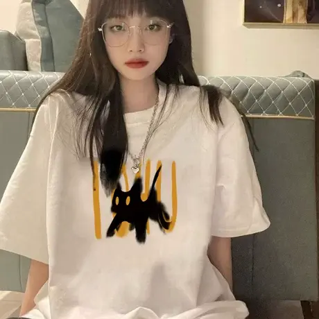 纯棉白色短袖t恤女潮牌小众设计感宽松夏季美式复古宽松半袖上衣图片