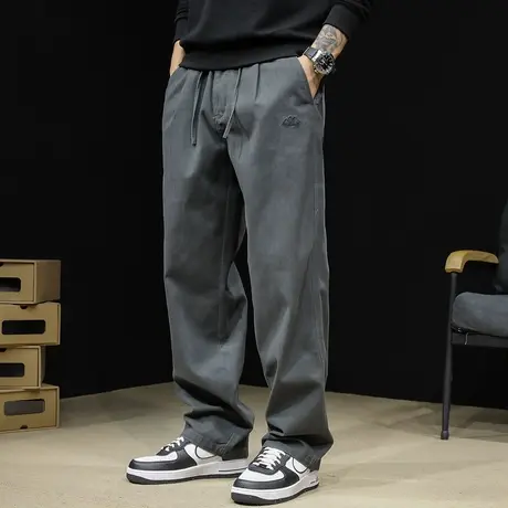 直筒休闲裤男纯棉宽松大码潮牌秋季2023新款阔腿裤松紧腰裤子男裤商品大图