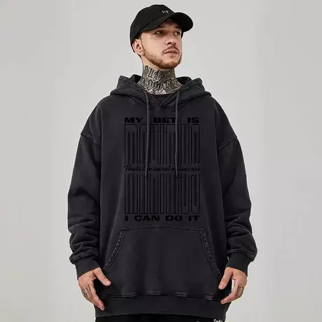 美式复古嘻哈大码卫衣纯棉重磅水洗做旧高街胖子男生外套加绒秋冬商品大图