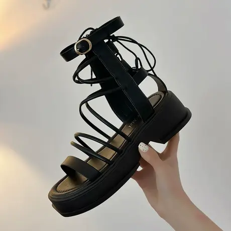 配裙子厚底罗马凉鞋女夏季2023今年新款交叉绑带仙女风小众高级感图片