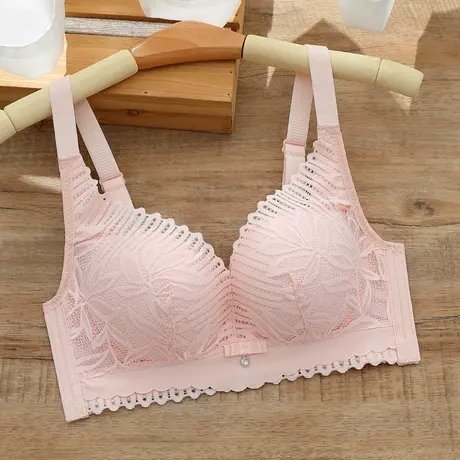 乳胶内衣女小胸聚拢收副乳防下垂蕾丝文胸无钢圈四排扣胸罩中厚肤图片