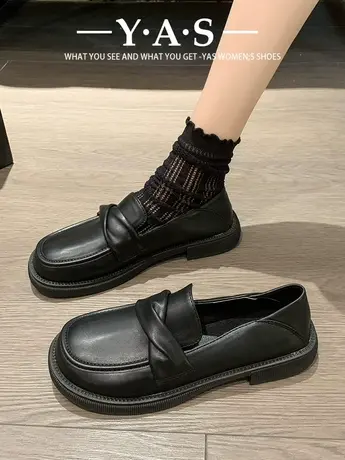 小皮鞋女小众设计感2024春秋单鞋软皮舒适平底上班族一脚蹬乐福鞋商品大图