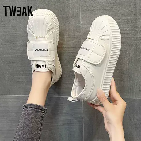 TWEAK女鞋帆布鞋2023春季新款厚底小白鞋百搭魔术贴饼干板鞋单鞋图片