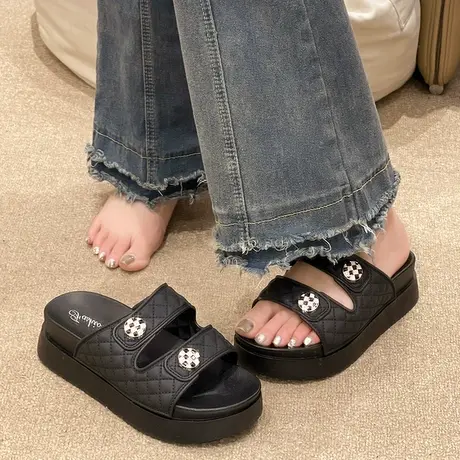 高级感凉拖鞋女夏季2024新款时尚松糕厚底增高外穿沙滩防滑一字拖商品大图