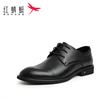 红蜻蜓男鞋2024春秋款尖头系带商务时尚皮鞋黑色真皮软底正装男鞋商品大图