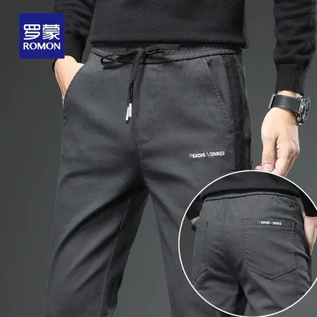 罗蒙百搭牛仔裤男士抽绳款工装长裤子中青年新款时尚小脚休闲裤男图片