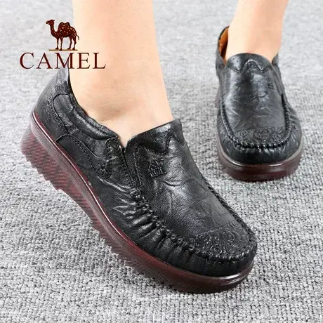 Camel/骆驼女鞋秋冬季新款品真羊皮套脚士中年舒适休闲妈妈鞋子单图片
