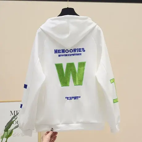 2023春秋新款潮牌开衫贴布运动连帽卫衣外套休闲拉链棒球服短外套商品大图