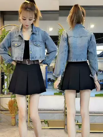 牛仔外套女短款显瘦女装2023秋季新款潮爆款夹克上衣宽松牛仔上衣商品大图