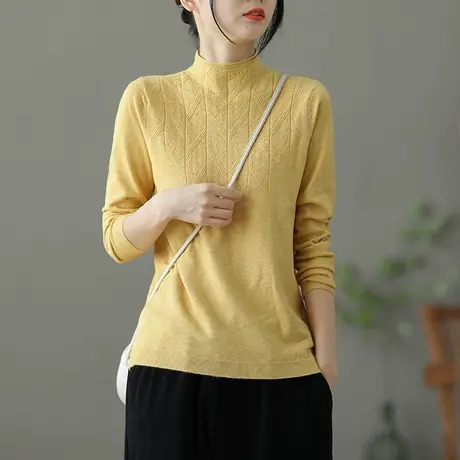dza 复古高领针织衫女士短款休闲打底衫2022新款文艺百搭秋冬上衣商品大图