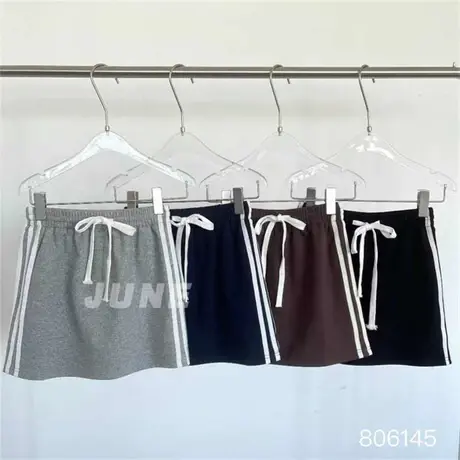 美式校园风休闲条纹撞色半身裙卫衣短裙高腰松紧腰显瘦a字裙夏季图片
