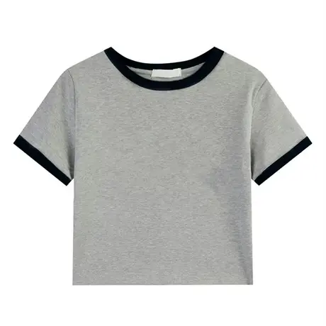 夏季设计感小众独特别致拼接短袖t恤女纯欲辣妹性感高腰短款上衣图片